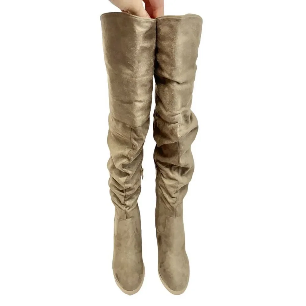 Journee Collection Over The Knee Boots Size 6 Vegan Leather Block Heel Round Toe